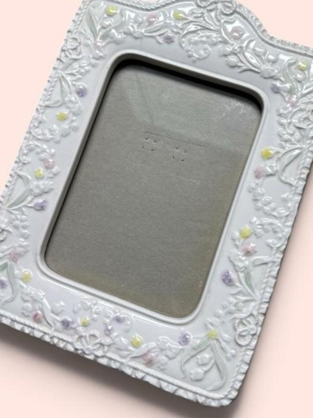 🌸VTG 80's Terragrafics Ceramic White Pink Floral Gallery Wall Picture Frame 5x7